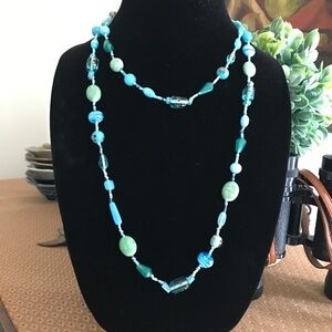 Turquoise Blue & Green Long Beaded Necklace